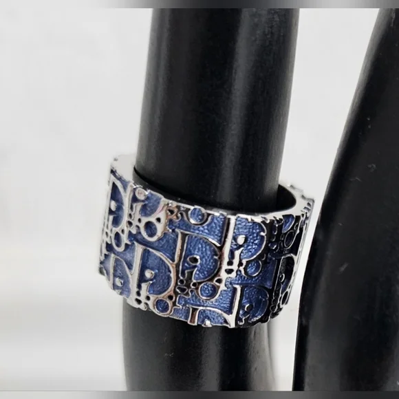 Dior Silver Blue Trotter Ring - Size 6